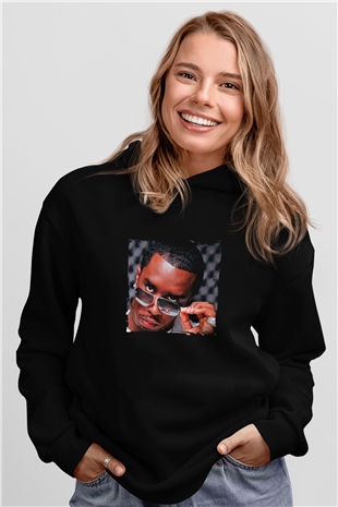 Diddy Baskılı Unisex Siyah Hoodie