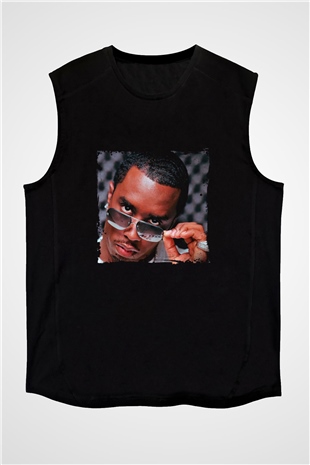 Diddy Baskılı Unisex Siyah Kolsuz Tişört