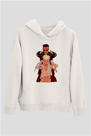 Die Antwoord Baskılı Beyaz Unisex Kapüşonlu Sweatshirt