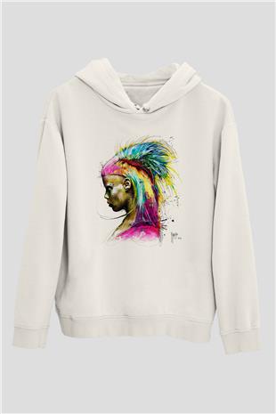 Die Antwoord Baskılı Beyaz Unisex Kapüşonlu Sweatshirt