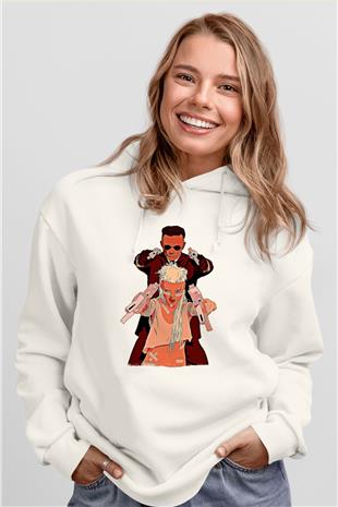 Die Antwoord Baskılı Beyaz Unisex Kapüşonlu Sweatshirt