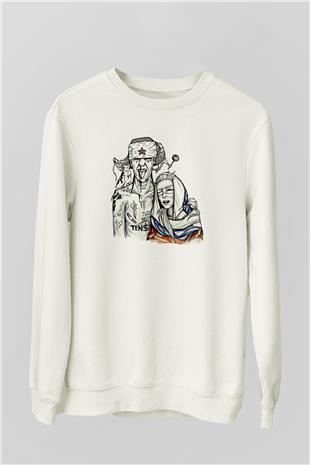 Die Antwoord Baskılı Beyaz Unisex Sweatshirt