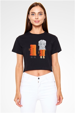 Die Antwoord Baskılı Siyah Crop Top Kadın Tişört - Tshirt