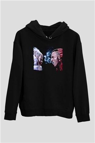 Die Antwoord Baskılı Unisex Siyah Kapüşonlu Sweatshirt