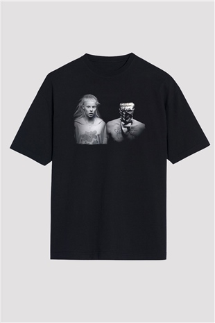 Die Antwoord Baskılı Unisex Siyah Oversize Tişört - Tshirt