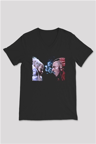 Die Antwoord Baskılı Unisex Siyah V Yaka Tişört - Tshirt
