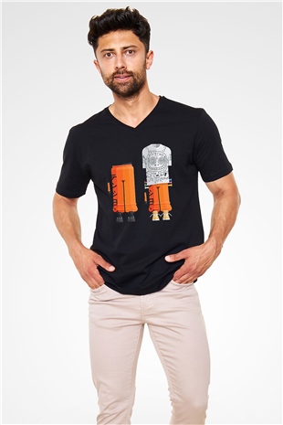 Die Antwoord Baskılı Unisex Siyah V Yaka Tişört - Tshirt