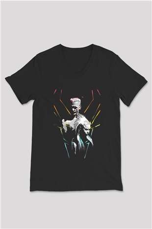 Die Antwoord Baskılı Unisex Siyah V Yaka Tişört - Tshirt