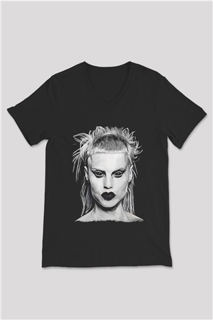 Die Antwoord Baskılı Unisex Siyah V Yaka Tişört - Tshirt