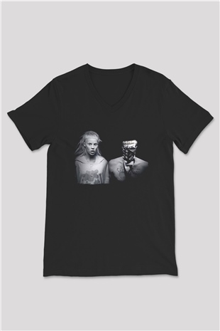 Die Antwoord Baskılı Unisex Siyah V Yaka Tişört - Tshirt