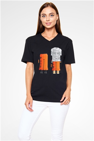 Die Antwoord Baskılı Unisex Siyah V Yaka Tişört - Tshirt