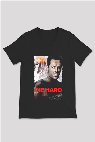 Die Hard Beyaz Unisex V Yaka Tişört