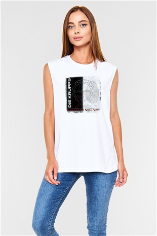 Die Krupps Baskılı Unisex Beyaz Kolsuz Tişört