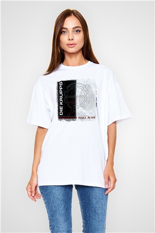 Die Krupps Baskılı Unisex Beyaz Oversize Tişört
