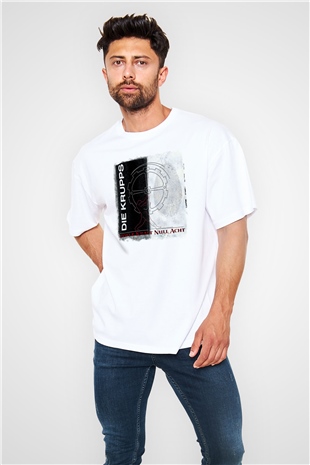 Die Krupps Baskılı Unisex Beyaz Oversize Tişört