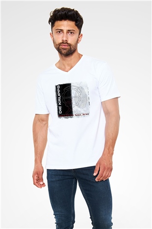Die Krupps Baskılı Unisex Beyaz V Yaka Tişört