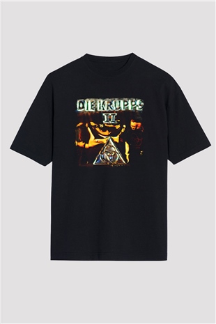 Die Krupps Baskılı Unisex Siyah Oversize Tişört