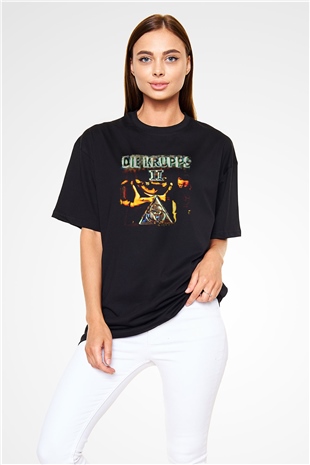 Die Krupps Baskılı Unisex Siyah Oversize Tişört