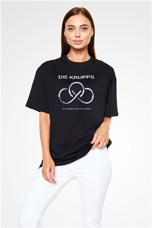 Die Krupps Baskılı Unisex Siyah Oversize Tişört