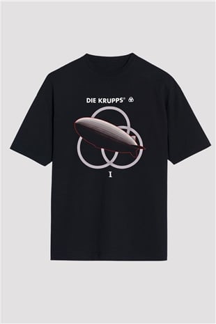 Die Krupps Baskılı Unisex Siyah Oversize Tişört