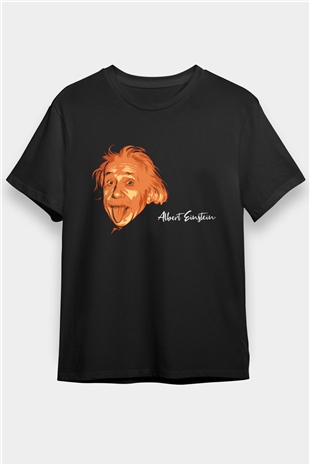 Dil Çıkaran Albert Einstein Baskılı Unisex Siyah Tişört