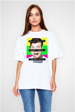 Dillion Francis Beyaz Oversize Tişört Oversize T-shirt - TişörtFabrikası