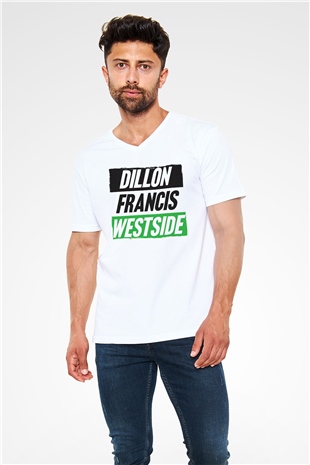 Dillion Francis Beyaz Unisex V Yaka Tişört