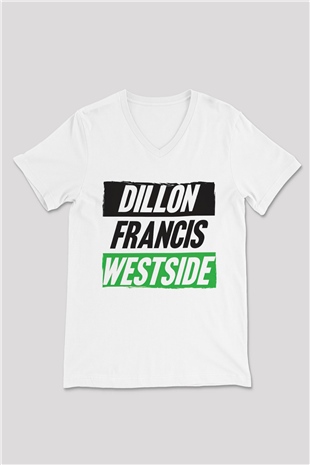 Dillion Francis Beyaz Unisex V Yaka Tişört