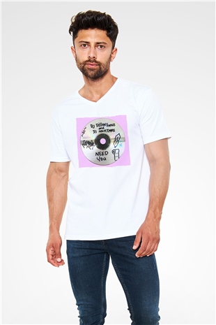 Dillion Francis Beyaz Unisex V Yaka Tişört