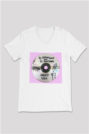 Dillion Francis Beyaz Unisex V Yaka Tişört
