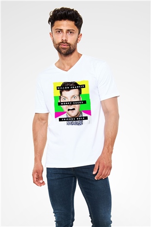 Dillion Francis Beyaz Unisex V Yaka Tişört