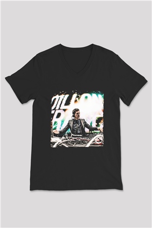Dillion Francis Siyah Unisex V Yaka Tişört
