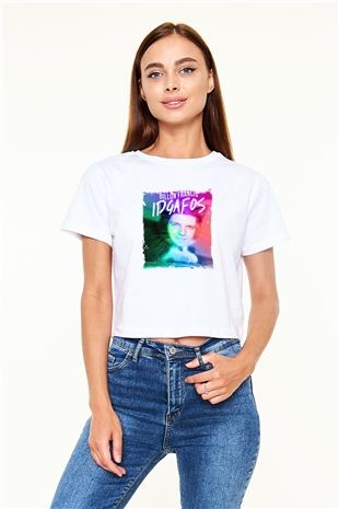 Dillon Francis Baskılı Beyaz Kadın Crop Top Tişört