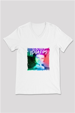 Dillon Francis Baskılı Beyaz V Yaka Unisex Tişört