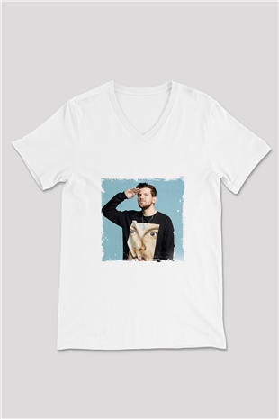 Dillon Francis Baskılı Beyaz V Yaka Unisex Tişört