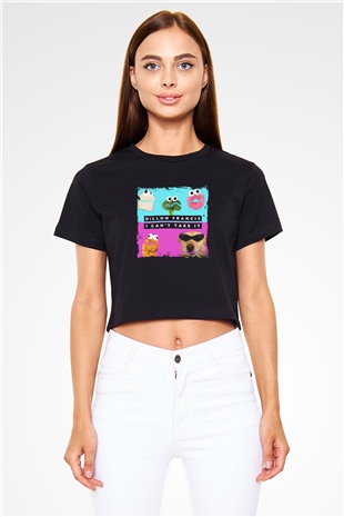 Dillon Francis Baskılı Crop Top Siyah Kadın Tişört