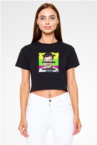 Dillon Francis Baskılı Crop Top Siyah Kadın Tişört