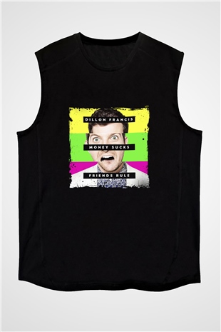 Dillon Francis Baskılı Unisex Siyah Kolsuz Tişört
