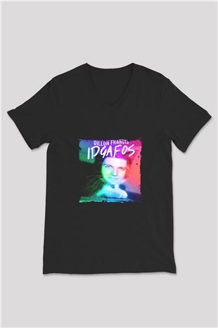 Dillon Francis Baskılı Unisex Siyah V Yaka Tişört