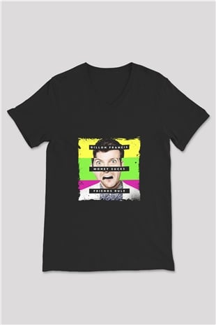Dillon Francis Baskılı Unisex Siyah V Yaka Tişört