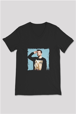 Dillon Francis Baskılı Unisex Siyah V Yaka Tişört