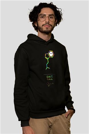 Dimetiltriptamin Molekülü Baskılı Unisex Siyah Hoodie