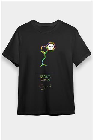 Dimetiltriptamin Molekülü Baskılı Unisex Siyah Tişört - Tshirt
