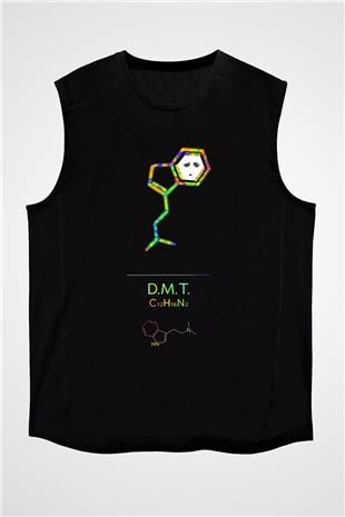 Dimetiltriptamin Molekülü Baskılı Unisex Kolsuz Siyah Tişört - Tshirt