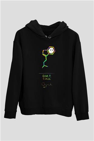 Dimetiltriptamin Molekülü Baskılı Unisex Siyah Hoodie