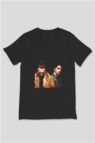 Dimitri Vegas & Like Mike Baskılı Unisex Siyah V Yaka Tişört