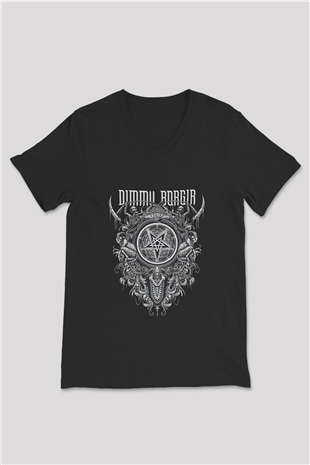 Dimmu Borgir Baskılı Unisex Siyah V Yaka Tişört - Tshirt