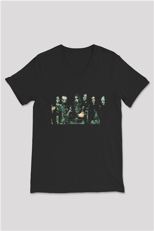 Dimmu Borgir Baskılı Unisex Siyah V Yaka Tişört - Tshirt