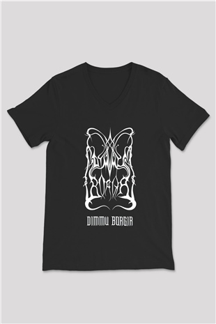 Dimmu Borgir Baskılı Unisex Siyah V Yaka Tişört - Tshirt
