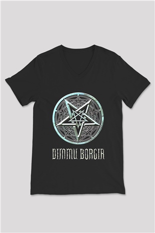 Dimmu Borgir Baskılı Unisex Siyah V Yaka Tişört - Tshirt